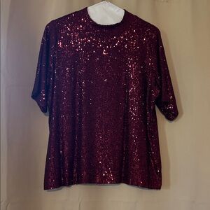 Calvin Klein Burgundy Sequin Short Sleeve Top